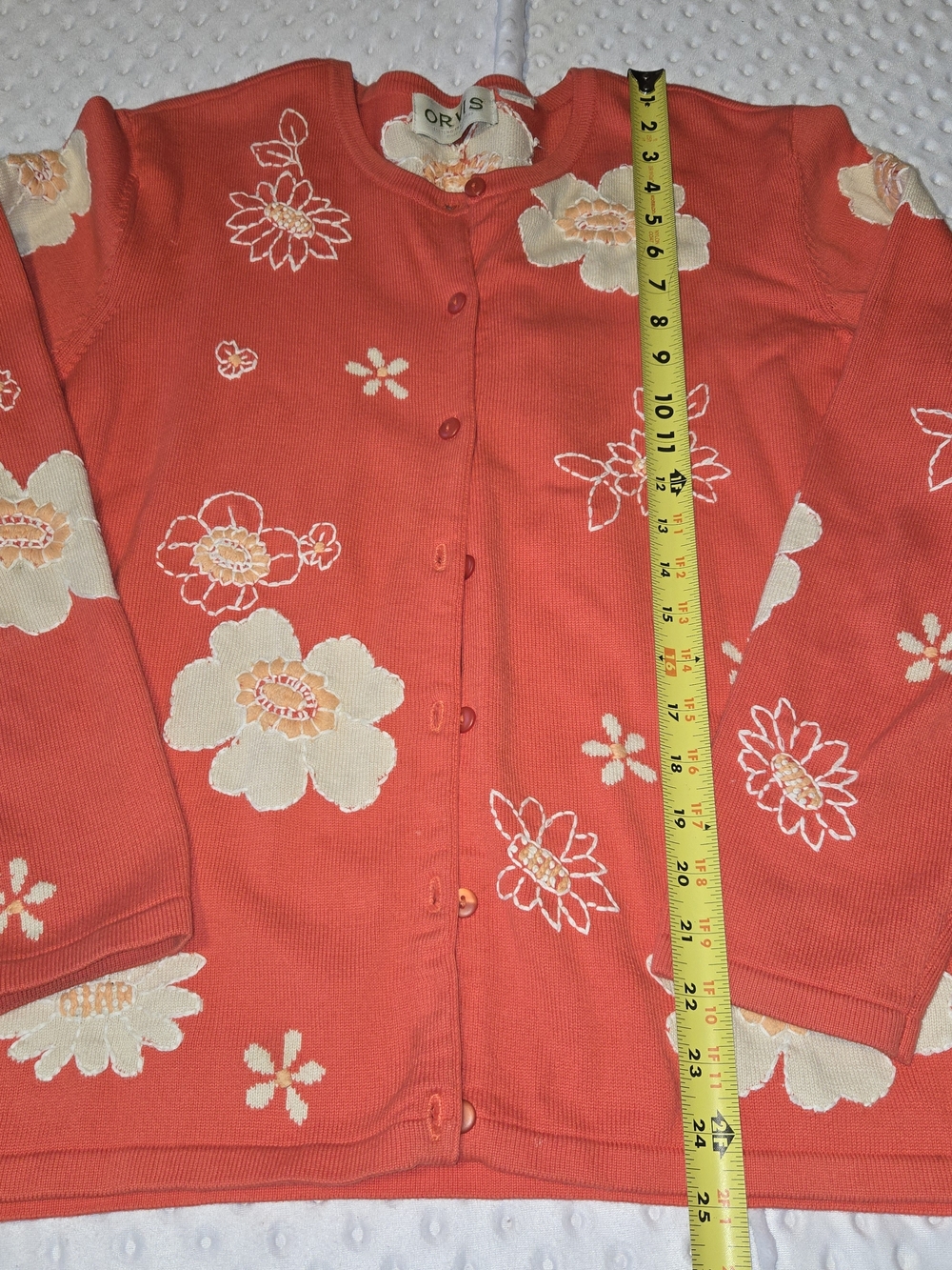 Vintage Orvis Women’s XL Coral Knit Sweater Cardigan Embroidered Flowers - Picture 5 of 5